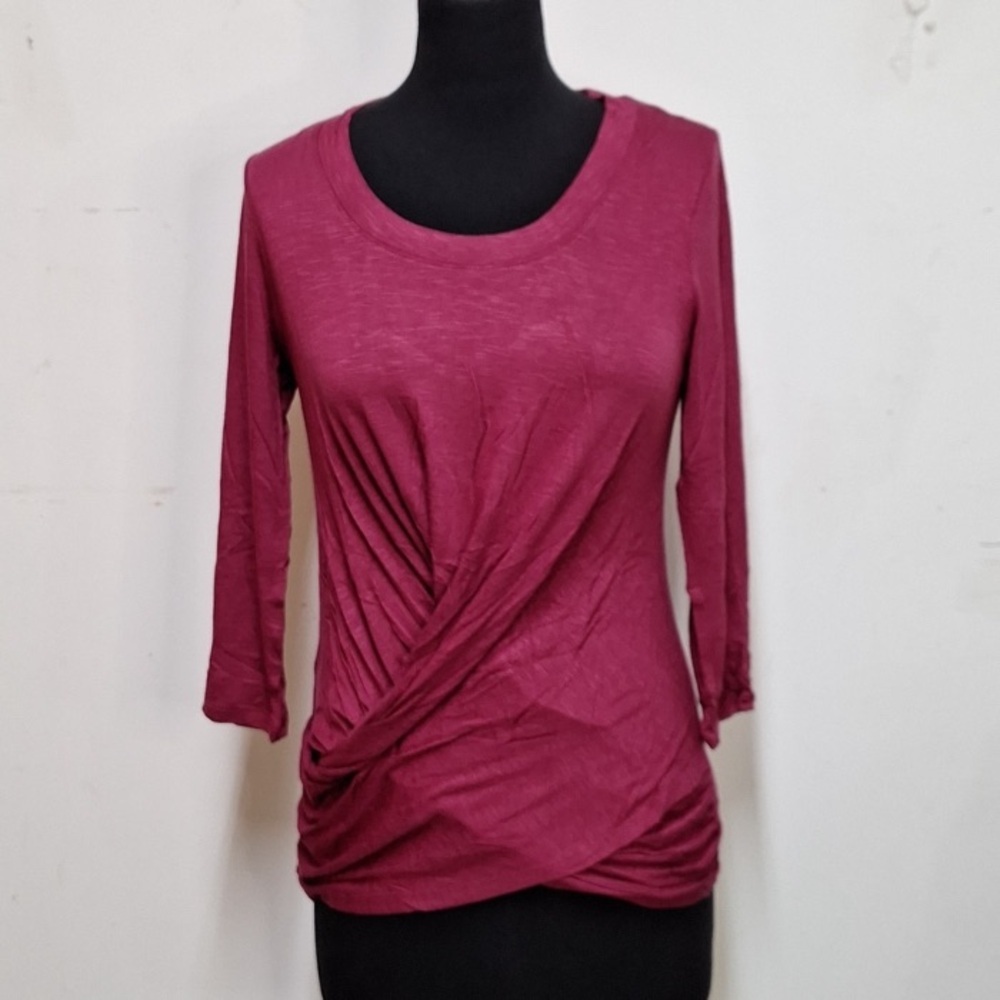 SkinnyGirl NEW Hannah 3/4 Sleeve Drape Front Top - Raspberry XL